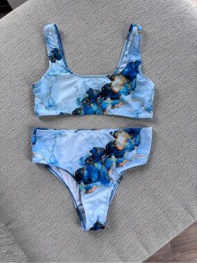 Light Blue Marble Print Bikini Set